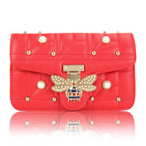 Beatfull Designer Bee Purse Shoulder Bag for Women Pear Crossbody Purse Handbag with Chain Red